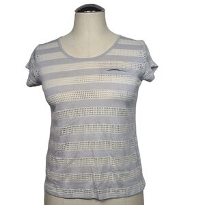 Converse Striped Gray White Eyelet Short Sleeve Shirt XS